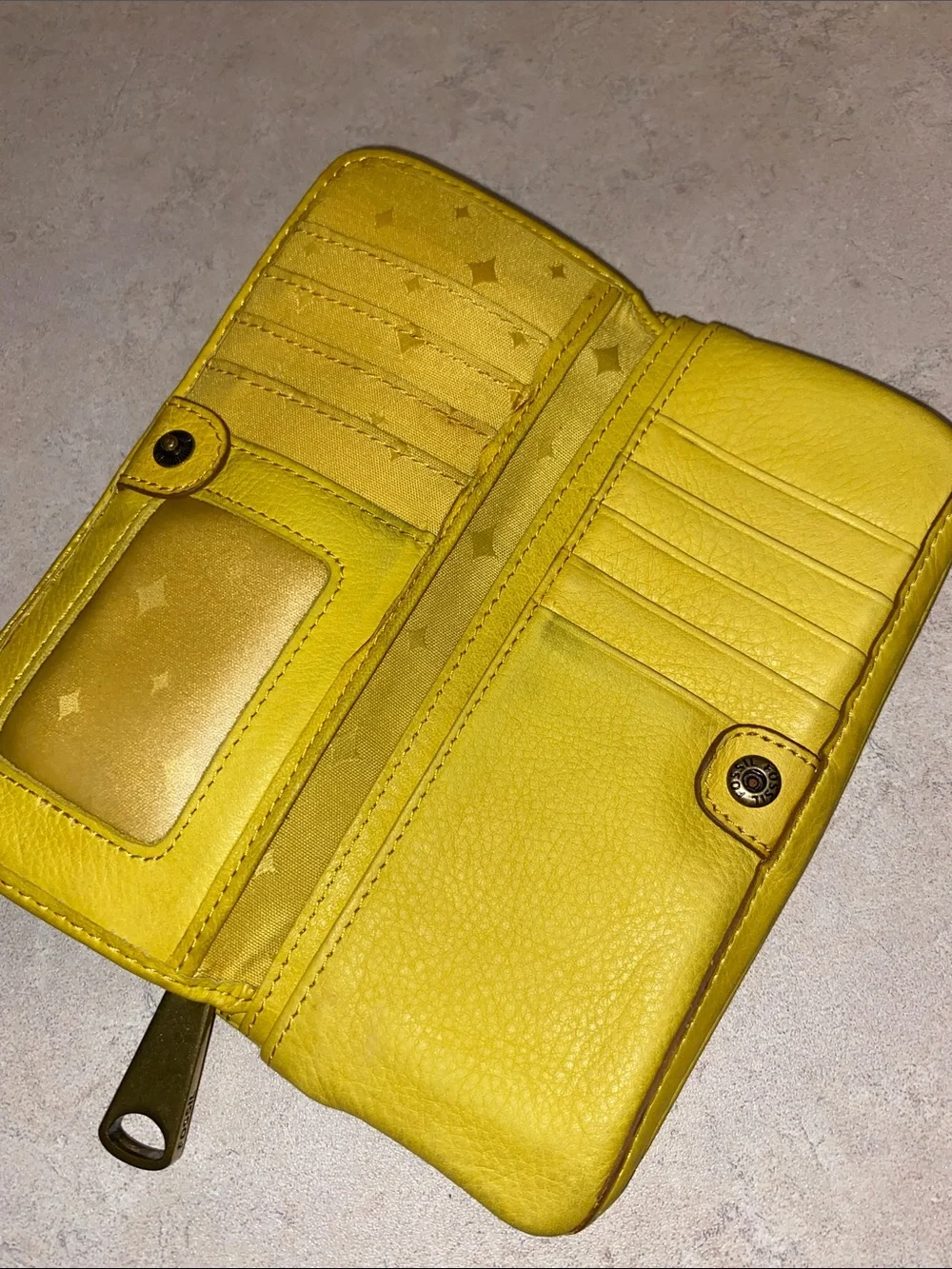 Fossil Bright Yellow Emory Leather Zip Pouch Wallet